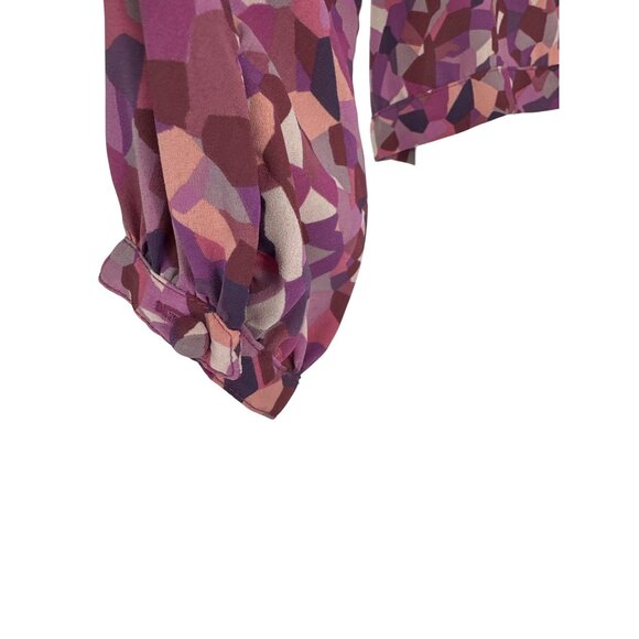 Cabi Pink & Purple Geometric Print Long Sleeve Blouse With Keyhole Tie Back Sz M - Picture 6 of 10